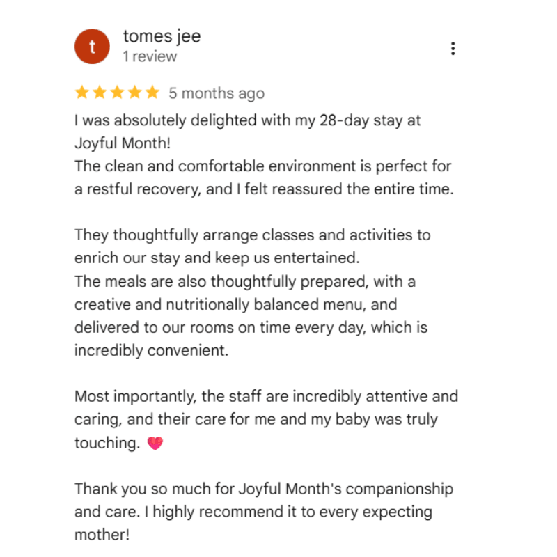 testimonials for confinement centre in penang