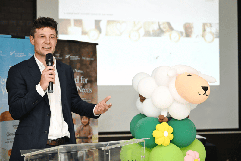 man giving speech on podium during product launch
