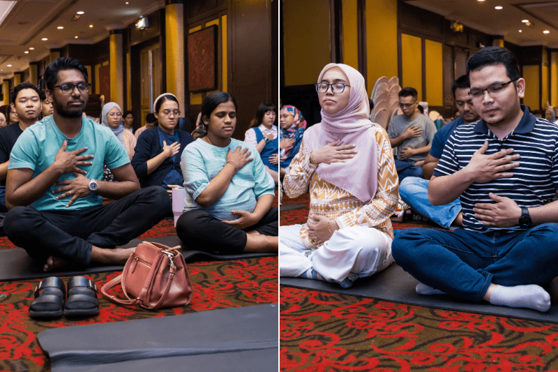 Attendees practising guided breathing exercises at Family Active and Wellness Expo Malaysia