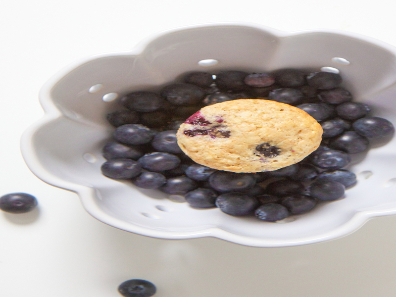 Blueberry muffin in a bowl of blueberries