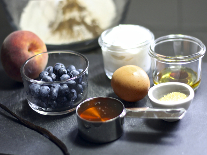 Ingredients to make blueberry muffins