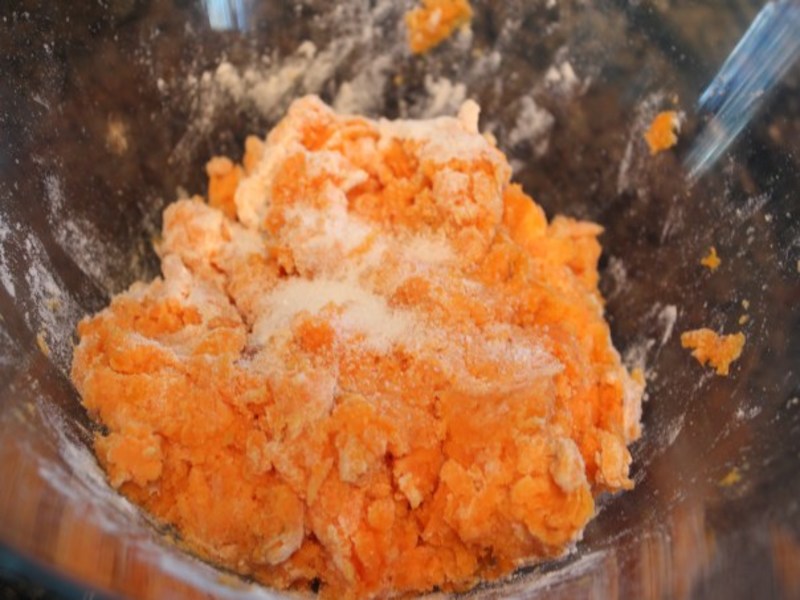 grated sweet potato rolled with flour