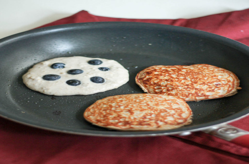 Bluberry pancakes on a skillet