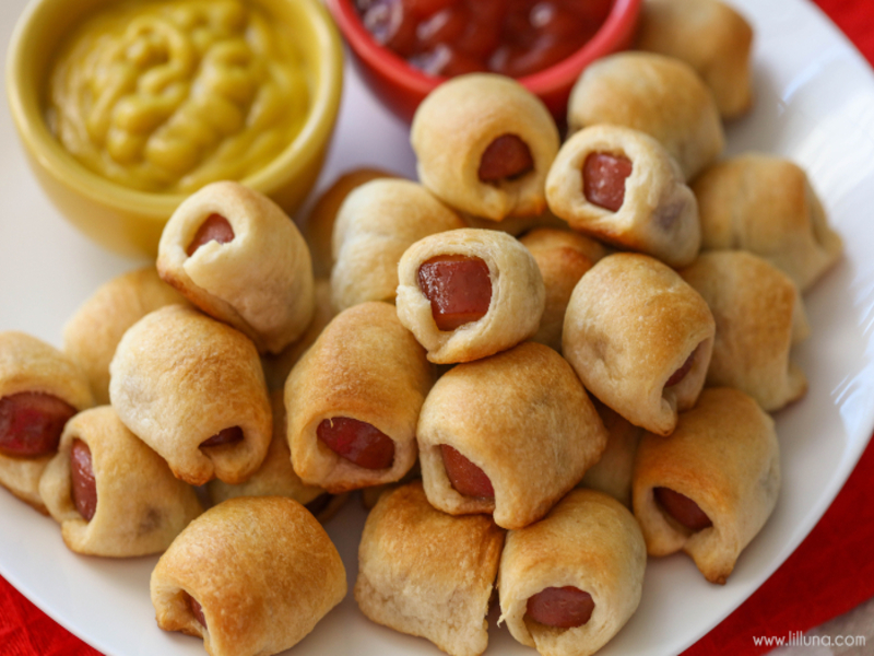 fried sausages wrapped in crescent rolls