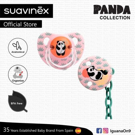 Suavinex Panda Collection BPA Free 6-18 Months Anatomical Silicone Soother Pacifier Clip Set
