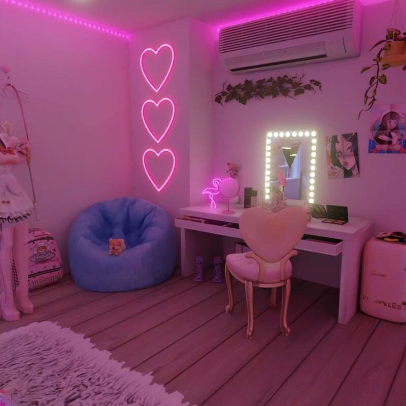bilik dengan lampu jenis strip light