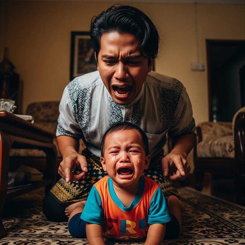 ayah menjerit ke anak kecil dan anak menangis