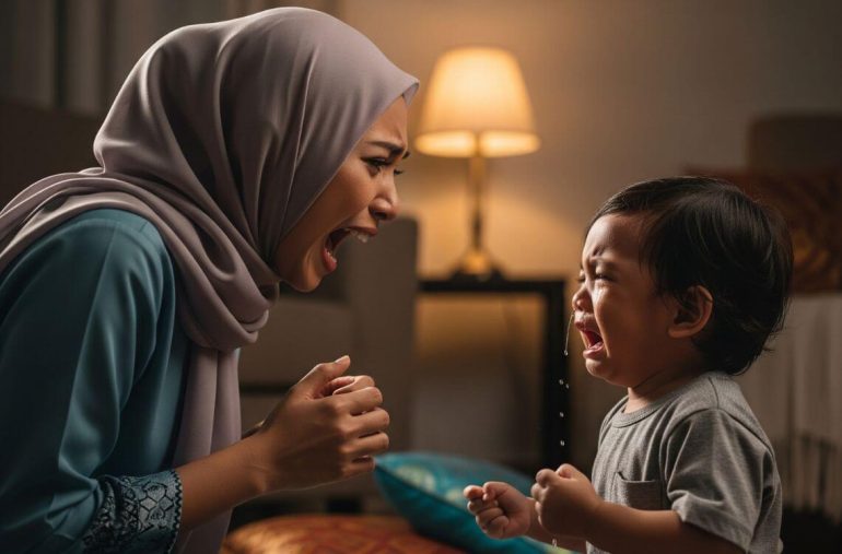 mak menjerit ke anak yang sedang menangis