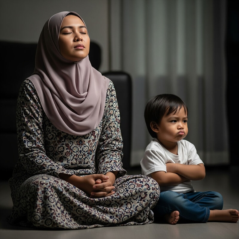 mak sedang tenangkan diri selepas menjerit pada anak